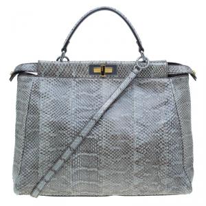 Fendi Grey Python Leather Large Peekaboo Bag