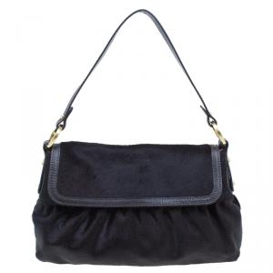 Pre Owned Fendi Dark Brown Pony Hair Chef Shoulder Bag