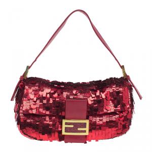 Fendi Red Sequin Baguette Shoulder Bag