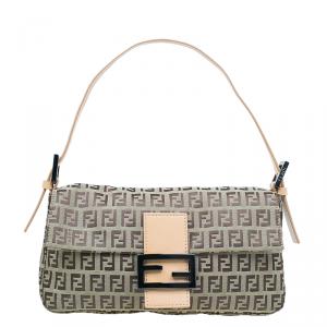 Fendi Beige and brown Zucchino Baguette Shoulder Bag