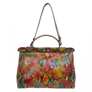 Pre Owned Fendi Multicolor Python Leather Large Peekaboo Tote Bag