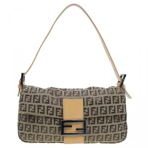 Fendi Beige and Brown Zucchino Baguette Shoulder Bag