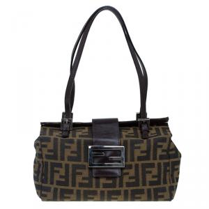 Pre Owned Fendi Tobacco Zucca Canvas Bauletto Bag