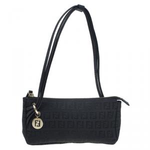 Pre Owned Fendi Black Zucchino Canvas Borsa Forever Pochette