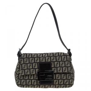 Pre Owned Fendi Brown Zucchino Canvas Mini Mama Shoulder Bag