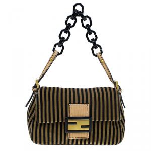 Pre Owned Fendi Bi Color Striped Velvet Mini Mama Baguette Evening Bag