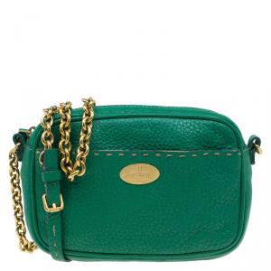 Pre Owned Fendi Green Leather Selleria Leather Small Crossbody Bag
