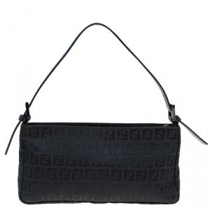 Pre Owned Fendi Black Zucchino Canvas Pochette Bag