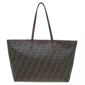 Pre Owned Fendi Tobacco Zucca Coated Canvas Spalmati Roll Shopper Tote