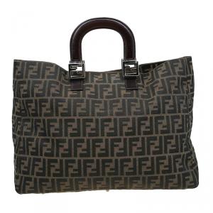 Pre Owned Fendi Tobacco Zucca Canvas Large Shopping Tote