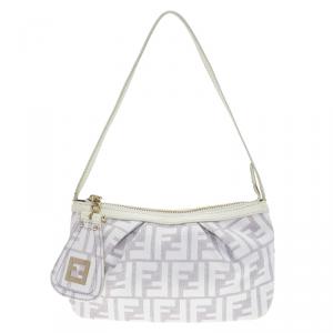 Pre Owned Fendi Off White/Beige Zucca Canvas Pochette Bag