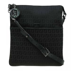 Pre Owned Fendi Black Zucchino Canvas Forever Crossbody Bag