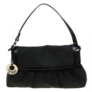 Pre Owned Fendi Black Zucca Canvas Chef Shoulder Bag
