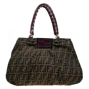 Pre Owned Fendi Tobacco/Purple Zucca Canvas Large Mia Shoulder Bag