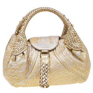 Pre Owned Fendi Gold Leather Mini Spy Bag