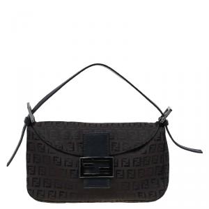 Pre Owned Fendi Dark Brown Zucchino Canvas Shoulder Bag