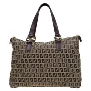 Pre Owned Fendi Brown Zucchino Canvas Shopping Tote