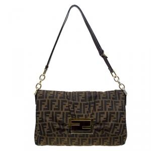 Pre Owned Fendi Tobacco Zucca Canvas Mia Flap Bag