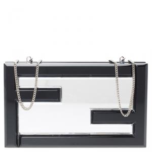 Pre Owned Fendi Black/Silver Resin Logo Box Clutch