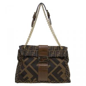 Fendi Brown Zucca Canvas Maxi Baguette Shoulder Bag