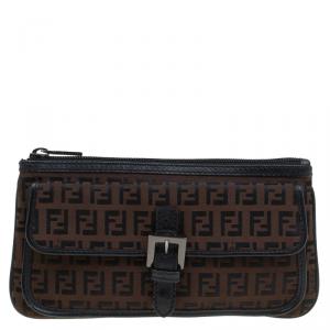 Pre Owned Fendi Brown Zucchino Pochette Clutch