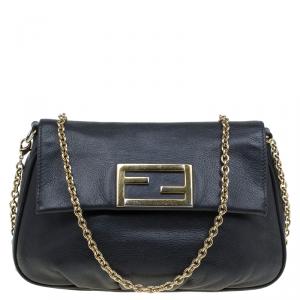 Pre Owned Fendi Black Leather Fendista Pochette Crossbody Bag