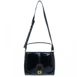 Pre Owned Fendi Black Patent Leather Anna Shoulder Bag