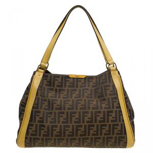 Pre Owned Fendi Tobacco Zucca Canvas Cream Shopping Tote