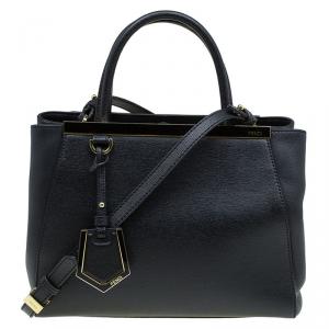 Pre Owned Fendi Black Saffiano Leather Small 2Jours Tote