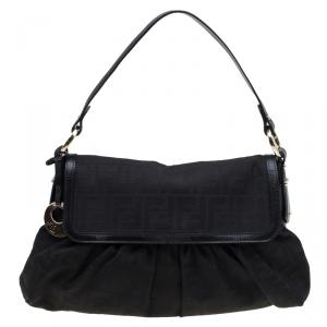 Pre Owned Fendi Black Zucca Canvas Chef Shoulder Bag