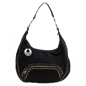 مملوكة مسبقً�ا Fendi Black Leather Front Pocket Studded Hobo