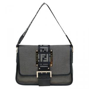Pre Owned Fendi Black Canvas Borsa Tape Shoulder Bag