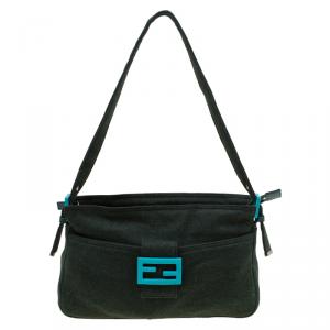 Fendi Dark Green Felt Baguette Shoulder Bag