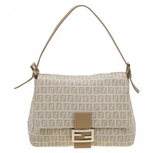 Pre Owned Fendi Beige Zucchino Canvas Mama Forever Shoulder Bag