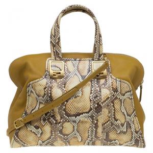 Pre Owned Fendi Yellow Honey Python Leather Large Chameleon Satchel