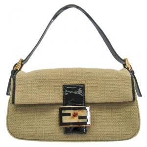 Fendi Beige Zucca Woven Canvas Baguette Bag