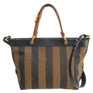 Pre Owned Fendi Tobacco/Black Pequin Stripe Canvas Tote