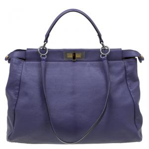 Pre Owned Fendi Purple Leather Large Peekaboo Top Handle Bag