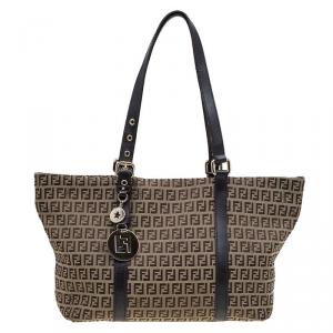 Pre Owned Fendi Brown Zucchino Canvas Superstar Shopping Tote