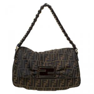 Pre Owned Fendi Tobacco Zucca Canvas Mia Flap Bag