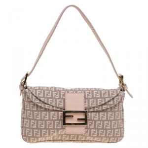 Pre Owned Fendi Pink Zucchino Canvas Shoulder Bag