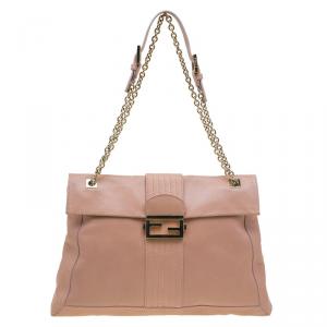 Fendi Beige Leather Maxi Baguette Flap Shoulder Bag