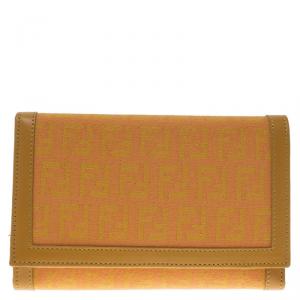 Pre Owned Fendi Orange Zucchino Canvas Flap Wallet