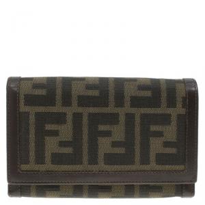 Pre Owned Fendi Tobacco Zucca Canvas Flap Wallet