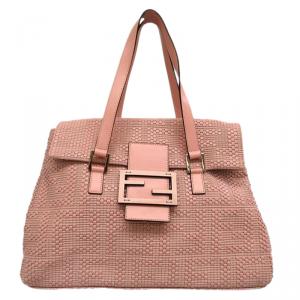Pre Owned Fendi Pink Zucca Woven Leather Large Forever Tote
