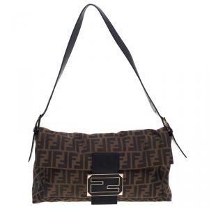 Fendi Tobacco Zucca Canvas Large Convertible Baguette Shoulder Bag