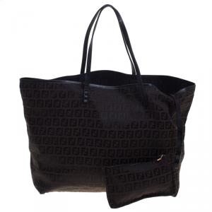Pre Owned Fendi Choco Brown Zucchino Canvas Small Roll Tote