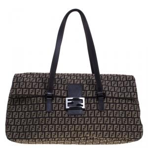Pre Owned Fendi Brown Zucchino Canvas Large Mama Satchel