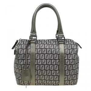 Fendi Grey Zucchino Canvas Small Forever Bauletto Boston Bag