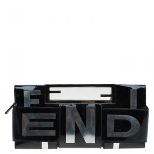 Pre Owned Fendi Black Patent Leather Crossword Clutch